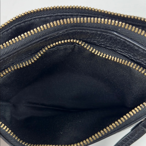 Coach Soft Black Pebbled Leather Embossed Logo Double Zipper Wristlet - Picture 11 of 14